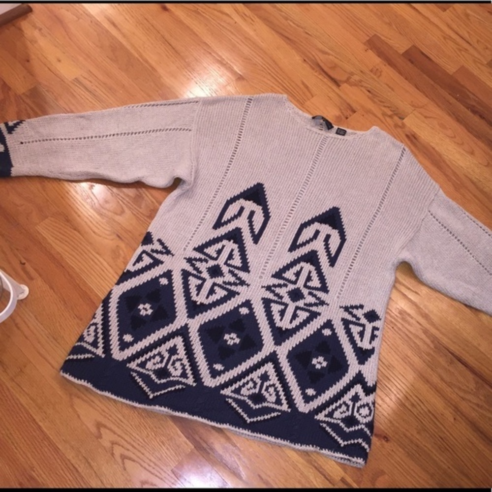 Carole Little Vintage Knit Oversized sweater/tunic Tan/ Blue/black - M